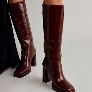 Viral- Jeffrey Campbell wine Leather Heeled Boots